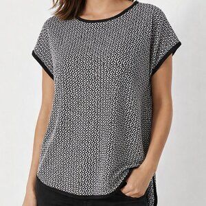 Max Studio Black and Cream Geometric Blouse M